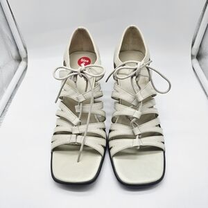 Laura Scott White Leather Strappy Gladiator Block Heel Sandals